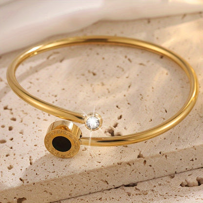 Elegant Stainless Steel Bracelet with Sparkling Rhinestones - Vintage &amp; Minimalist Style, Perfect for Casual Attire