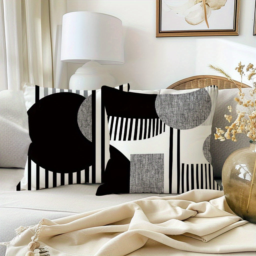 4pcs Bohemian Black and White Geometric Throw Pillow Covers, 45.72cm, Short Plush Polyester Fabric with Zip Closure, Modern Abstract Design for Living Room, Bedroom, Couch Decor, Party Home Decor Pillowcases, Living Room Deco