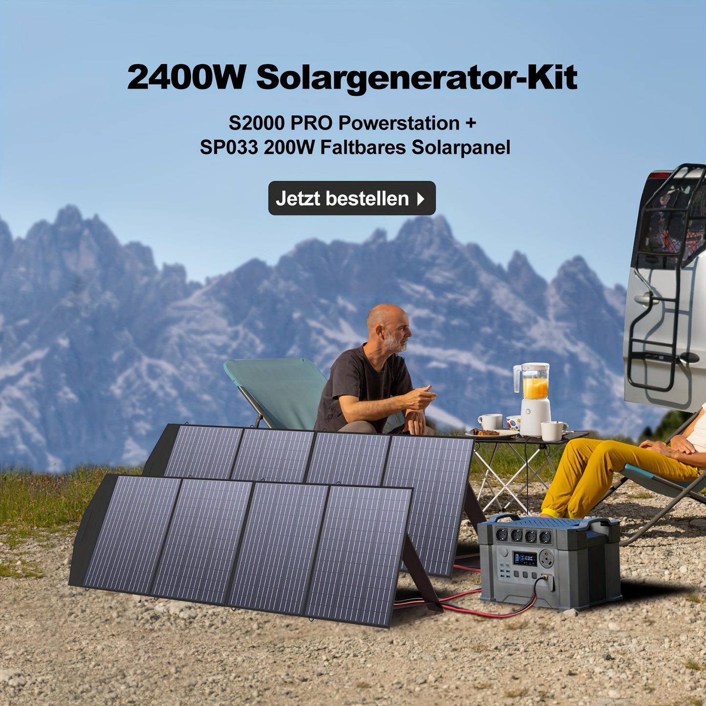 ALLPOWERS S2000 Pro Solar Power Station With SP033 Panel Included, 2400W MPPT Portable Power Station With 1pc 200W Foldable Solar Panel, Solar Backup Power For RV Van House Outdoor Camping