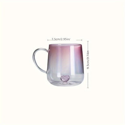 1pc Heart-Shaped Gradient Glass Cup, 350ml - Heat-Resistant, Decorative Coffee & Juice Mug with Handle, Perfect for Valentine's Day or Birthday Gift