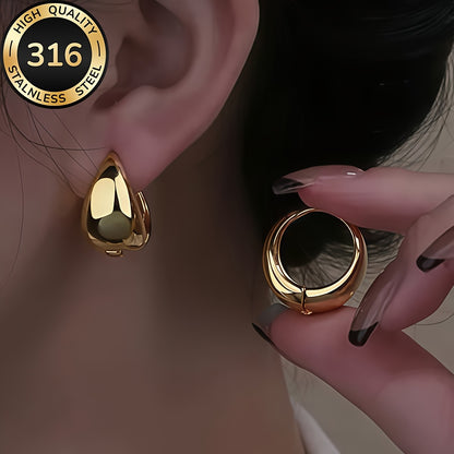 Hypoallergenic stainless steel French Golden hoop earrings, anti-fade, comfortable and versatile, simple and elegant, high-quality fashionable Women's earrings for daily wear or parties, jewelry accessories, are exquisite gif
