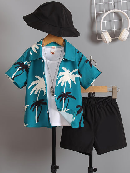 Boys' Summer Fashion Street Shirt Three-piece Set Only Selling Hats, Shirts and Shorts, Perfect for Outdoor