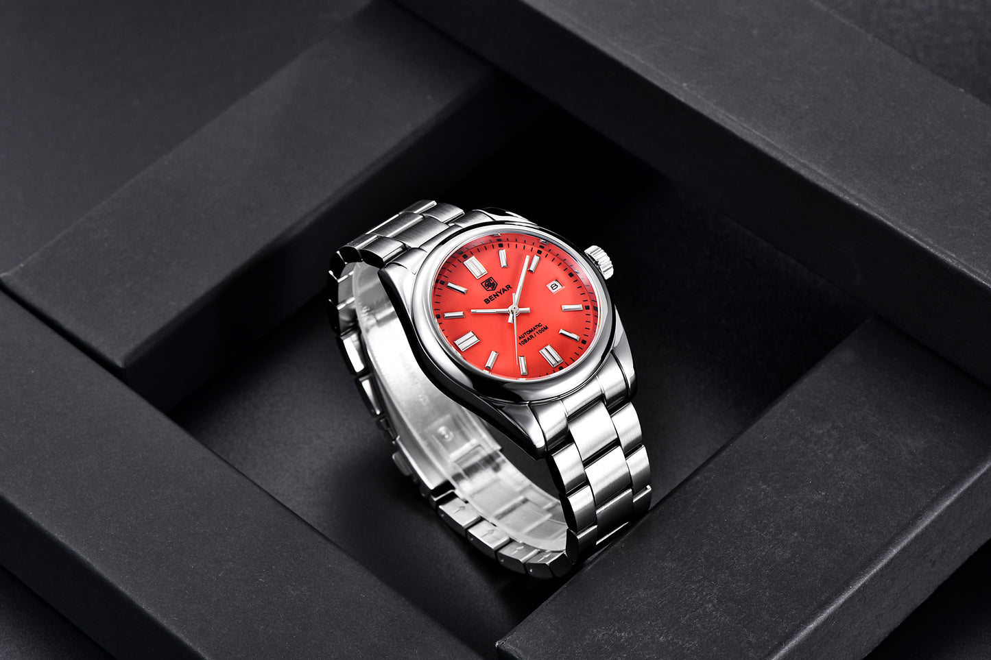 1pc BENYAR Men's Mechanical Wristwatch, 10Bar Waterproof Automatic Watch, Stainless Steel Sports Diving Watch For Men, Ideal choice for Gifts