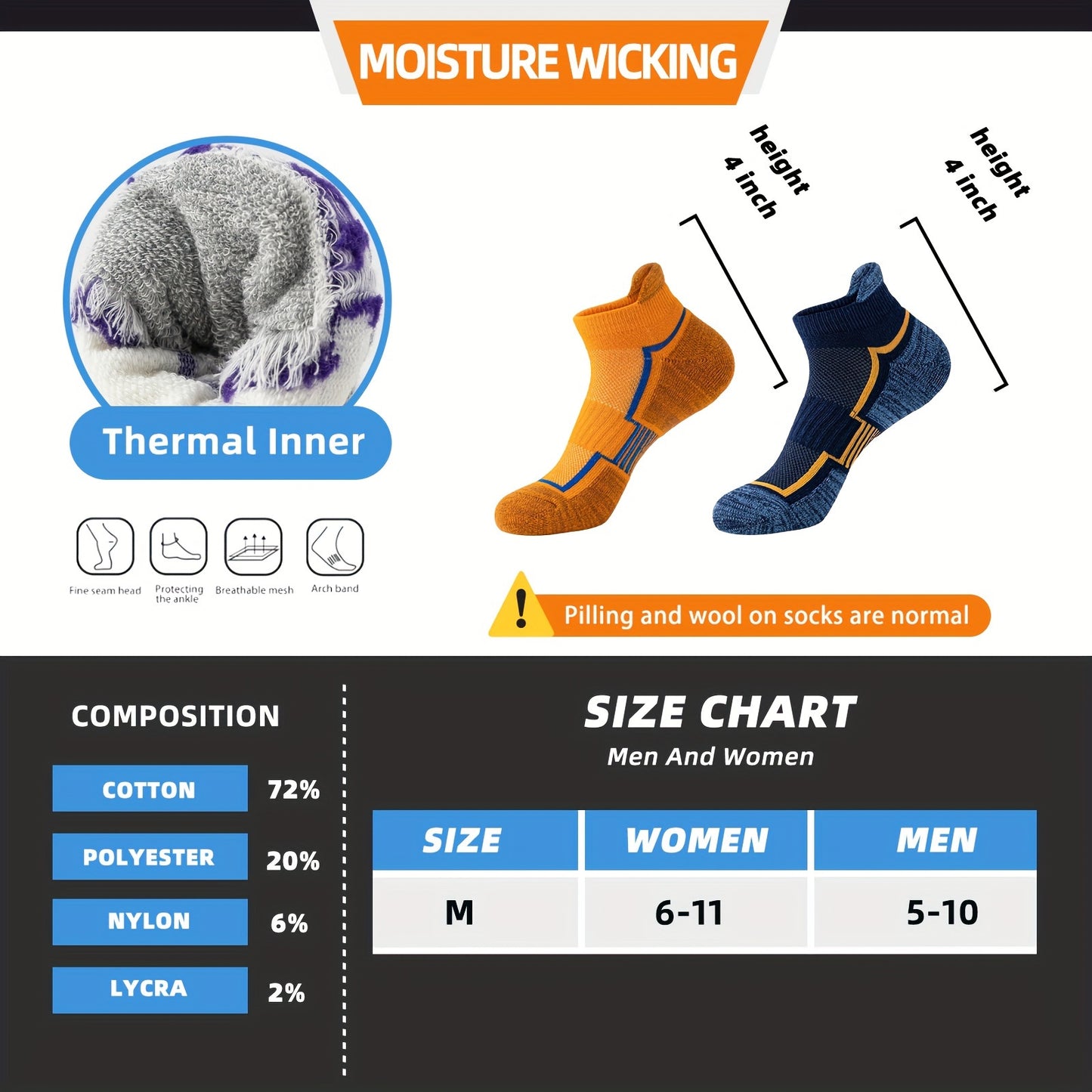 6 Pairs Unisex Trainer Socks, Short Padded Running Socks, Breathable Cotton Sports Socks