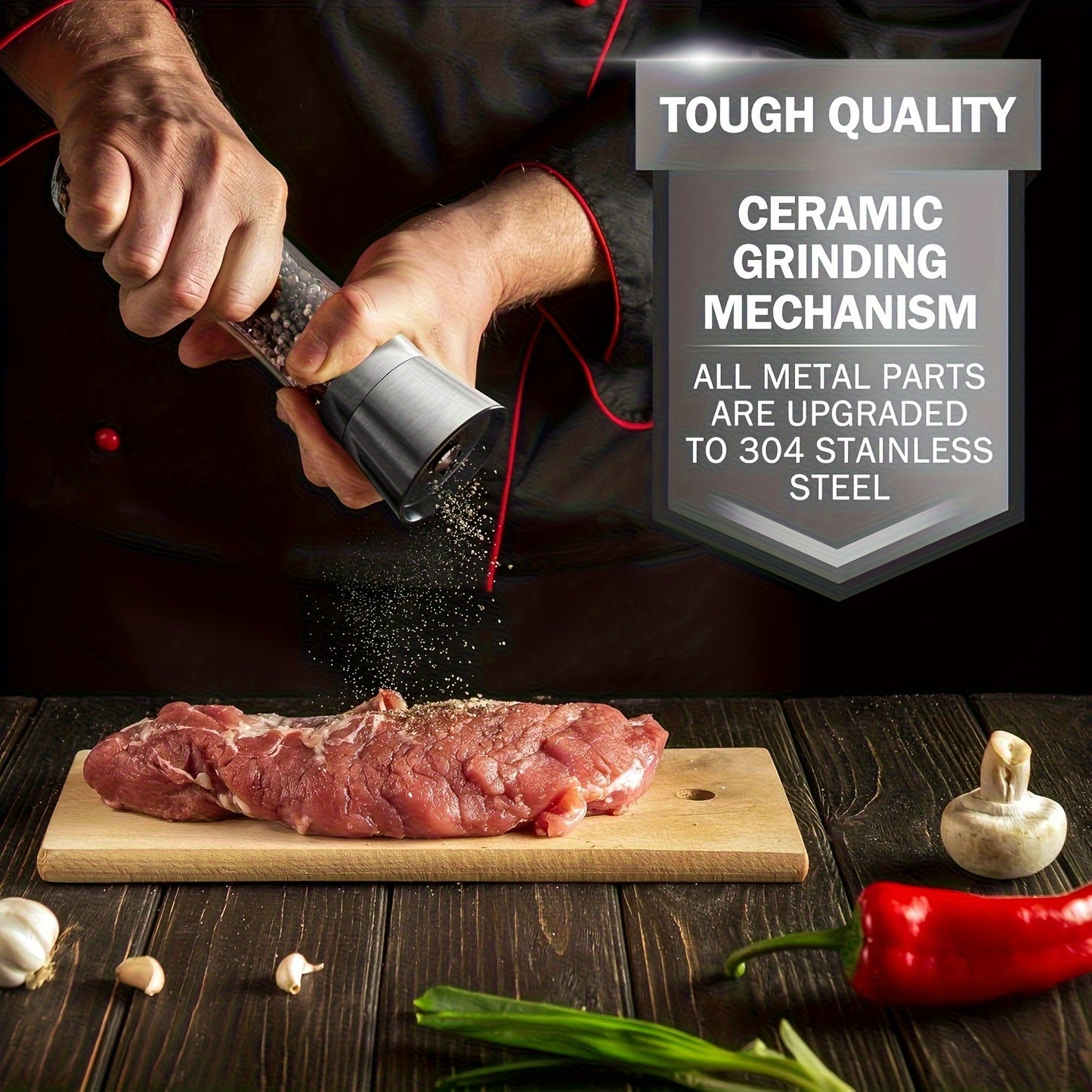 2pcs Premium Stainless Steel Salt and Pepper Grinder Set - Adjustable Ceramic - High Glass Salt and Pepper Mill - This elegant yet practical grinder set enhances your cooking experience, adding flavor to your kitchen