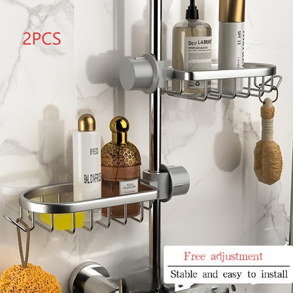 2pcs Aluminum Shower Caddy - Sturdy &amp; Easy to Install with Hooks, Suitable for Shampoo, Body Wash, Sponge Brush - Modern Style, Rust-Resistant Material, Bathroom Accessory