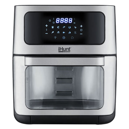 Hot Air Fryer with Rotisserie Without Oil Ihunt Bro Air Fryer 12L Rotary XL, 1800W, 360-Degree Air Circulation, Premium Inox Body, 10 Cooking Functions, Adjustable Temperature, Defrosting, Double Compartment with 3 Cooking Zo