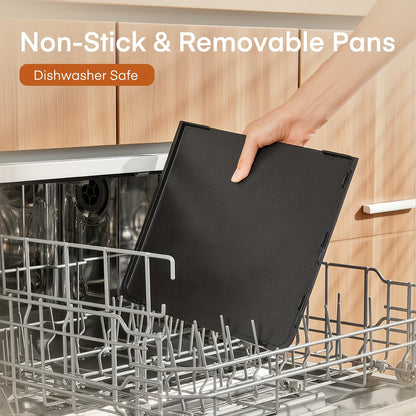 2400W Electric Indoor Grill Griddle with large 25x30cm nonstick plates, 2-part adjustable temperature control, pancake and egg maker, drip tray and indicator light - Portable stainless steel flat top grill for kitchen, camping, etc.