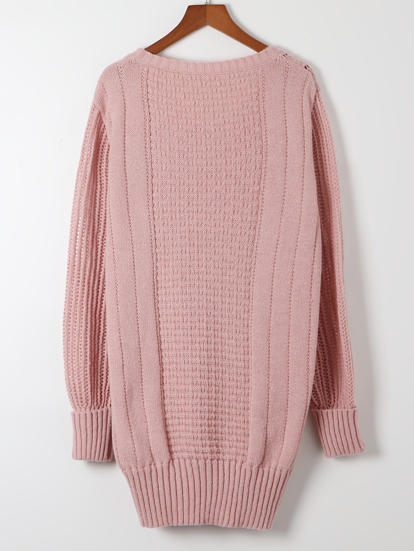 Elegant Pink Knit Sweater Dress for Women - Casual Long Sleeve, Round Neck, Bodycon Midi with Cable Knit Pattern, Perfect for Fall/Winter, 100% Polyester