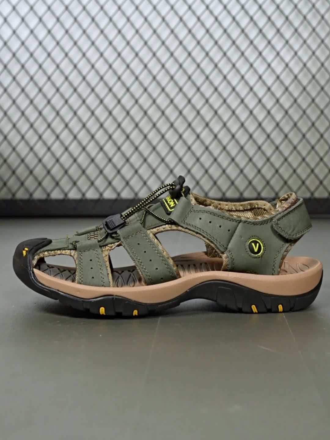 Men's Lightweight Quick-Dry Slip-Resistant Arch Sandals - Breathable PU Upper & Cushioned Insole, ic Closure Beach Shoes with Non-Slip Rubber Sole, Brown/Tan & Green Color Options for Outdoor, Travel, Driving, Swimming - Casu