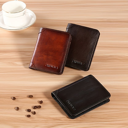 Men's Genuine Leather Premium Slim Driver's License Card Holder, Trendy 3-Fold Wallet, Top-Grain Cowhide, Large Capacity RFID Blocking Credit Card Holder, Portable Cash Work Business Commuter Office Anniversary Couple Birthda