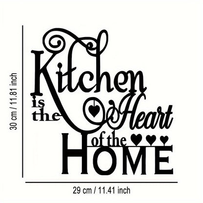 2D Flat, 1pc "Kitchen is the Heart of the Home" Metal Wall Decor - Elegant Script Kitchen Sign with Heart Accents - Durable Metal Art Plaque for Home, Cafe, Restaurant, Bar - Warming Gift for Cooks and Home Decorators, Cafe