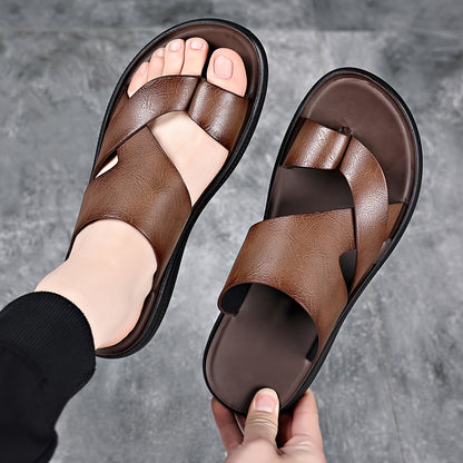 Men'S Summer Sandals - Breathable Microfiber Synthetic Upper, Slip-On Round Toe Beach Shoes with Faux Insole & Sole, Fashionable Vacation Style for Daily & Outdoor Use