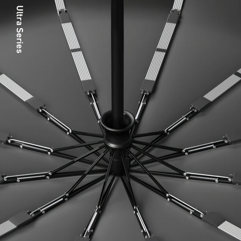 Guarda-chuva resistente com abertura/fecho automático, 12 varetas, pega em madeira maciça (bétula/faia) - Ampla cobertura, resistente ao vento e dobrável, ideal para homens, negócios e viagens - Cor sólida (bordô/preto/azul-marinho)