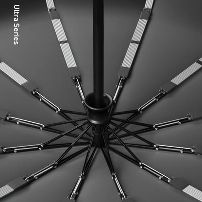 Guarda-chuva resistente com abertura/fecho automático, 12 varetas, pega em madeira maciça (bétula/faia) - Ampla cobertura, resistente ao vento e dobrável, ideal para homens, negócios e viagens - Cor sólida (bordô/preto/azul-marinho)