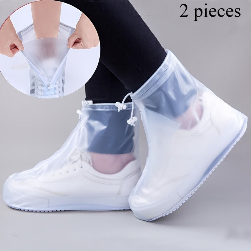 2pcs Waterproof Zipper Shoe Covers, Reusable PVC Rain Boot Protectors, Hand Washable, Sturdy and Durable for Men and Women