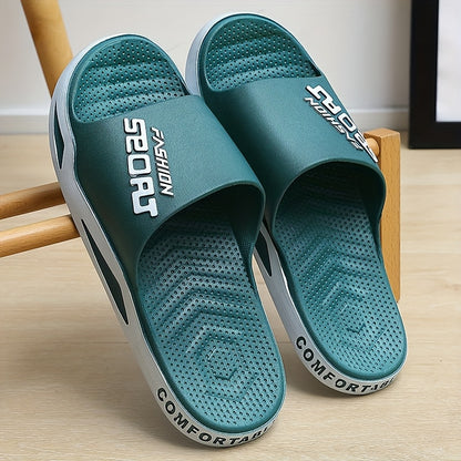 Chinelo de homem em EVA com sola grossa e almofadada - Sandálias leves e respiráveis ​​para uso interior e exterior, com estampado de letras em branco e preto, ideais para casa, casa de banho, uso casual e como chinelo de quarto.