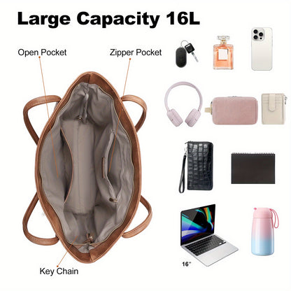 Vintage Light Brown Women's Tote Bag, Large Capacity Multi-Functional    for Daily Commute