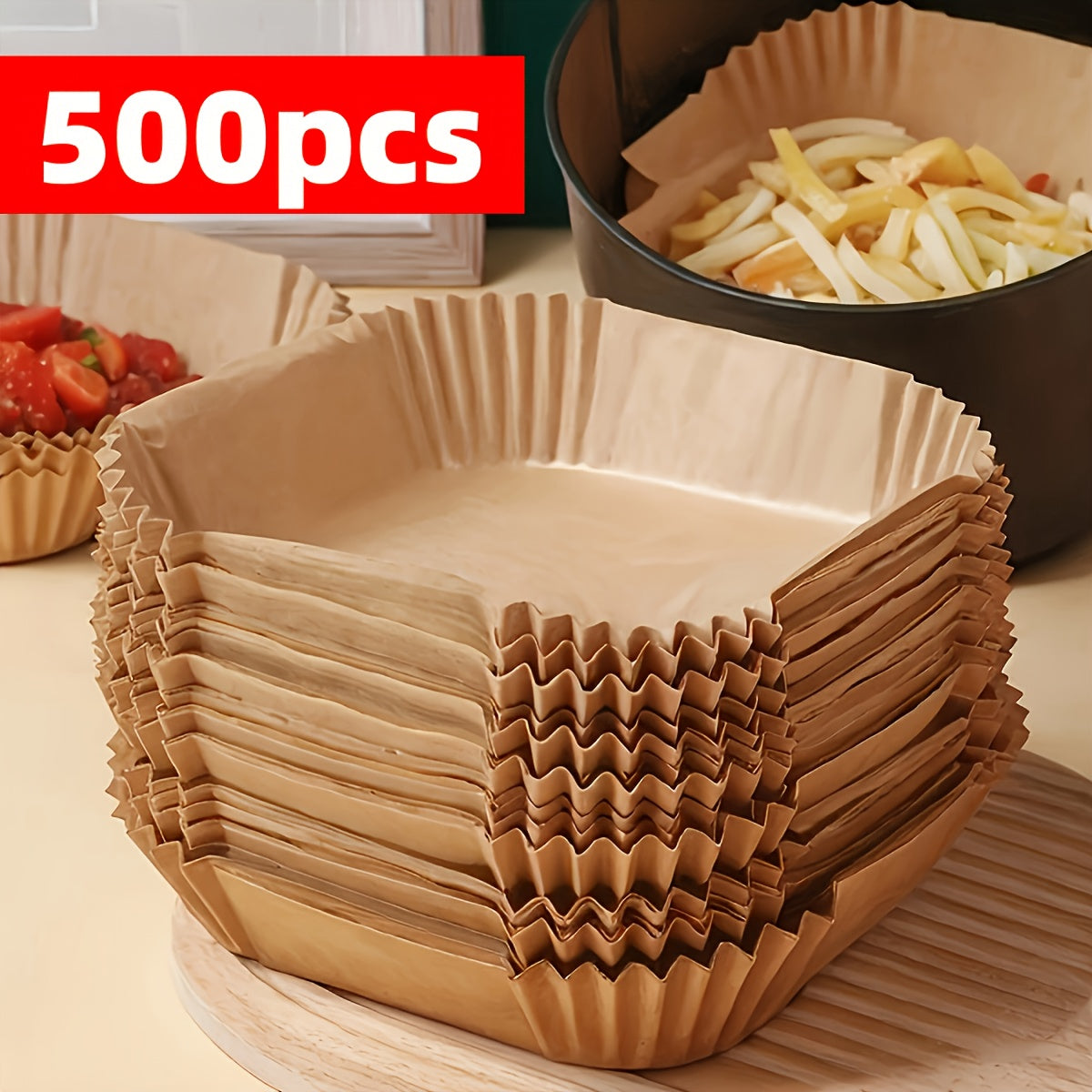 100pcs Non-Stick Air Fryer Liners - Brown Paper Sheets for Baking, Roasting And Microwaving - Easy to Clean, Healthier Cooking, Great for Home And Commercial Kitchens, Air Fryer Accessories