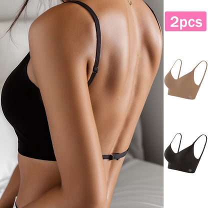 2pcs Seamless U-Backless Sports Bra Set, Breathable Comfortable Crop Top With Adjustable Straps For Yoga And Fitness