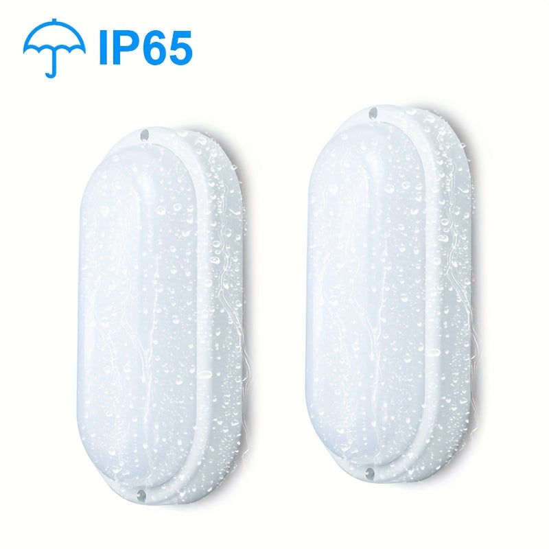 2-Pack LED Moisture-Proof Ceiling Lights, 12W/18W, 1080/1710 Lumens, 4000K, Semi-Flush Mount, Plastic, Powder Coated Finish, Hard-Wired, 220-240V, for Basement, Hallway, Balcony, Staircase - Modern Style, No Accessories Included