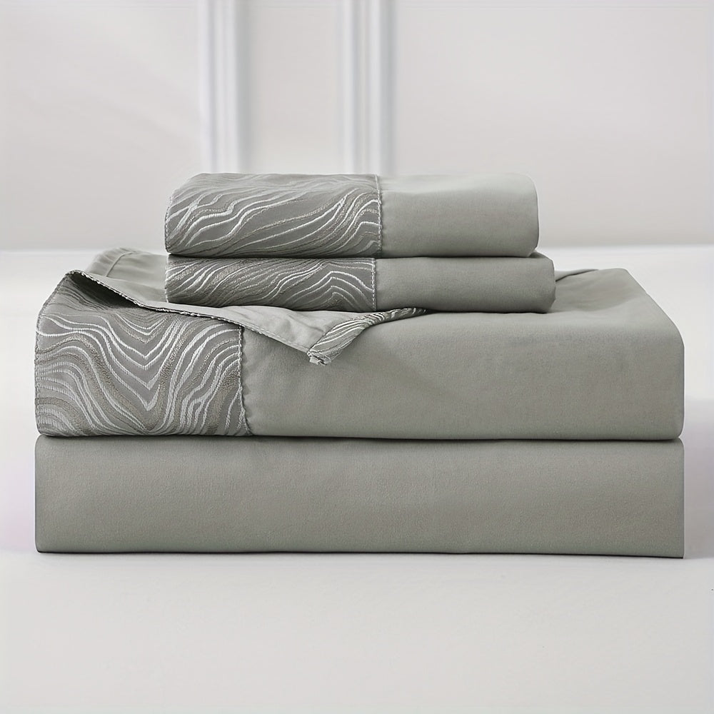 Luxury jacquard Bed Sheets Set 40.64cm deep pocket - 4pcs Bedding - Shrinkage and Fade Resistant - Easy Care 1flat+1fitted+1/2pillowcase