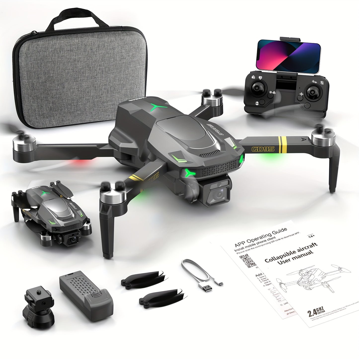 GD95 Quadcopter Drone, Foldable Drone, Drone with 480P Camera, with Gesture Selfie/altitude Hold/one-button Start/with Optical Flow Hovering Function, A Gift for Lovers/family/friends