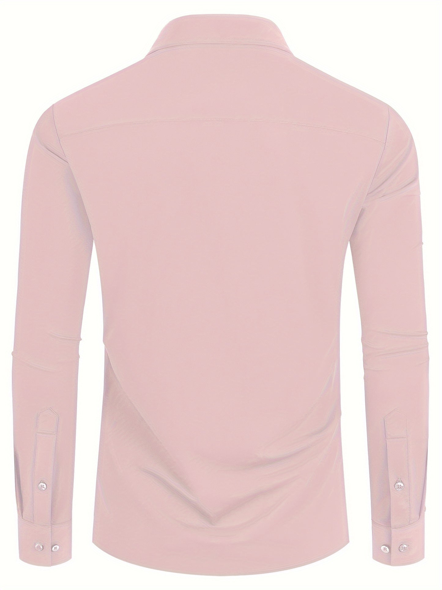 Camisola de homem de manga comprida com corte slim - 55% algodão, 40% poliéster, 5% elastano, cor lisa, para todas as estações, tecido plano, fecho com botões, gola de lapela, ideal para o fim de semana, 125 g/m²