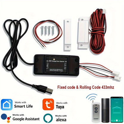 MIXIYOU Smart Garage Door Opener Controller with Sensor - WiFi & RF433MHz Receiver, Alexa & Home Compatible, App-Controlled Door Opener with Motion Sensor, Voice Command, Smart Home Automation, Compatible with  Alexa, Assista