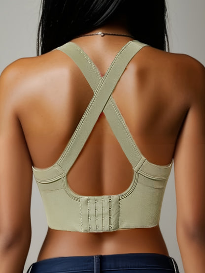 Solid Color Sports Running Bra, Seamless Fitness Top, Women's Activewear ( No Padded)