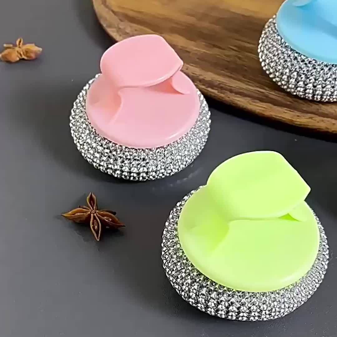 1pc Stainless steel cleaning brush with ergonomic handle - Reusable scouring ball, suitable for pots, kitchens, bathrooms, floors and outdoor use - Durable plastic and metal bristles, 1-4pcs, multi-functional scouring ball