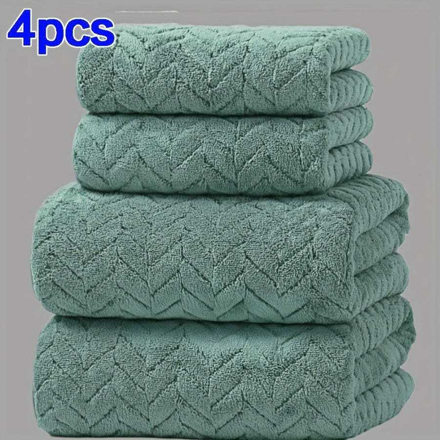 4-Pack Plush Bath Towels, Soft & Quick-Dry, Absorbent & Anti-Shedding, Polyester, for Autumn/Winter, Swimming, Gym, Sauna, Bathroom, Christmas Gift, No Fragrance