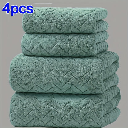 4-Pack Plush Bath Towels, Soft & Quick-Dry, Absorbent & Anti-Shedding, Polyester, for Autumn/Winter, Swimming, Gym, Sauna, Bathroom, Christmas Gift, No Fragrance