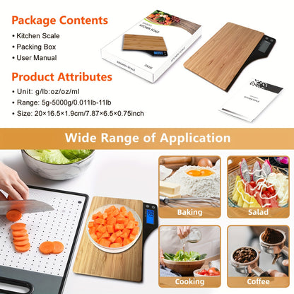 1pc, Kitchen Scale, Food Scale, Digital Food Scale, Portable High Accuracy Bamboo Panel Kitchen Electric Scale For Cooking Baking Weighing Food, Scales For Kitchen, Baking Scale, Kitchen Accessaries, Baking Tools Kitchen Acce