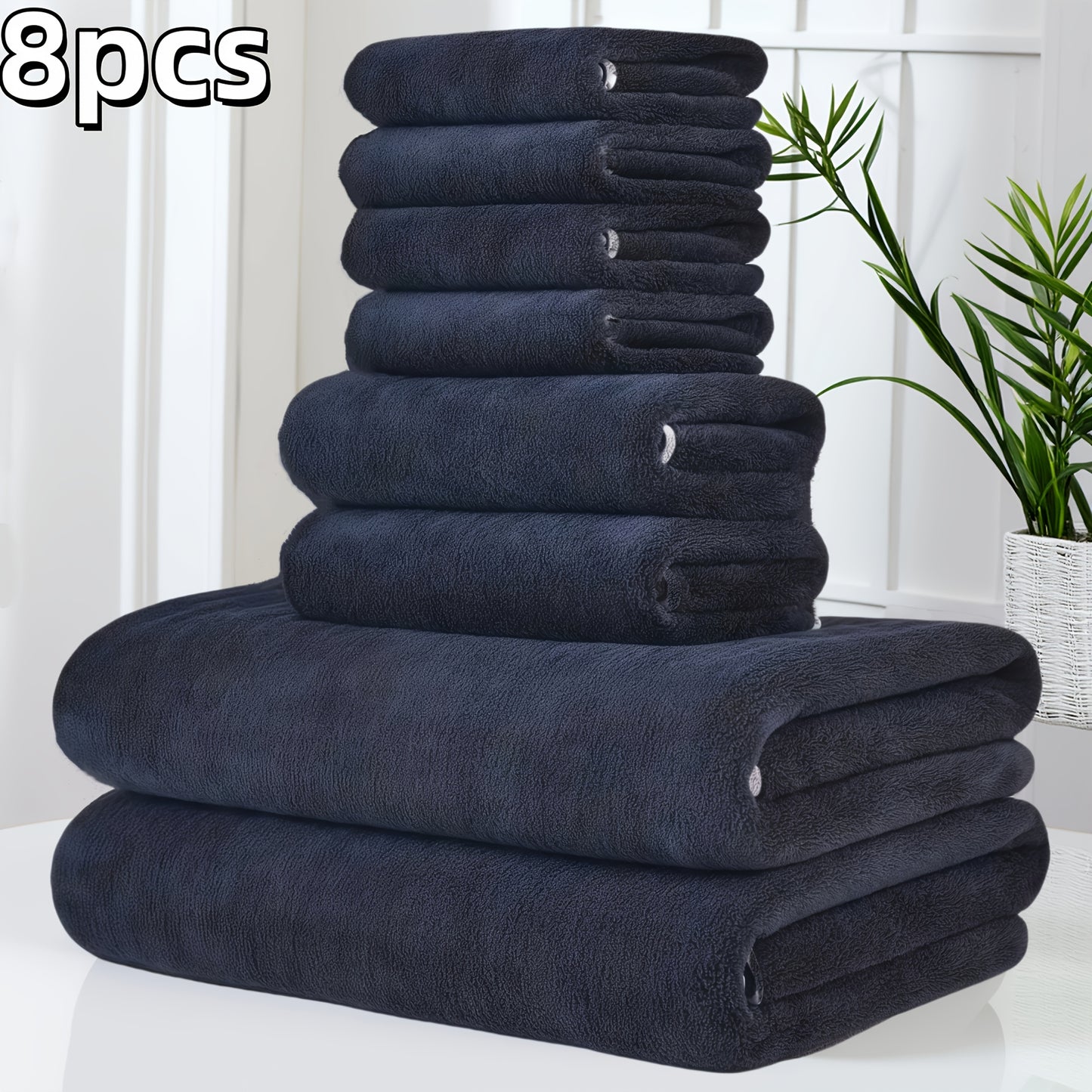 8-Pack Ultra-Soft Coral Fleece Bath Towel Set, 2 Bath Towels 69.85 X 139.7 cm, 2 Hand Towels 34.8 X 74.93 cm, 4 Square Towels 29.97 X 29.97 cm, Quick-Drying, Highly Absorbent And Lightweight, Gentle Camping Towels