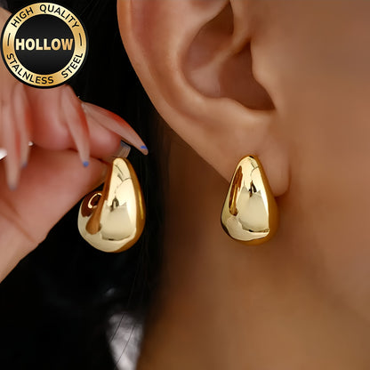 High-Quality Hollow Stainless Steel Hypoallergenic Golden Water Drop Earrings, Anti-Fade, Comfortable And Versatile, Simple And Elegant, Fashionable Women'S Earrings And Jewelry Accessories for Daily Wear Or Parties, Are Exqu