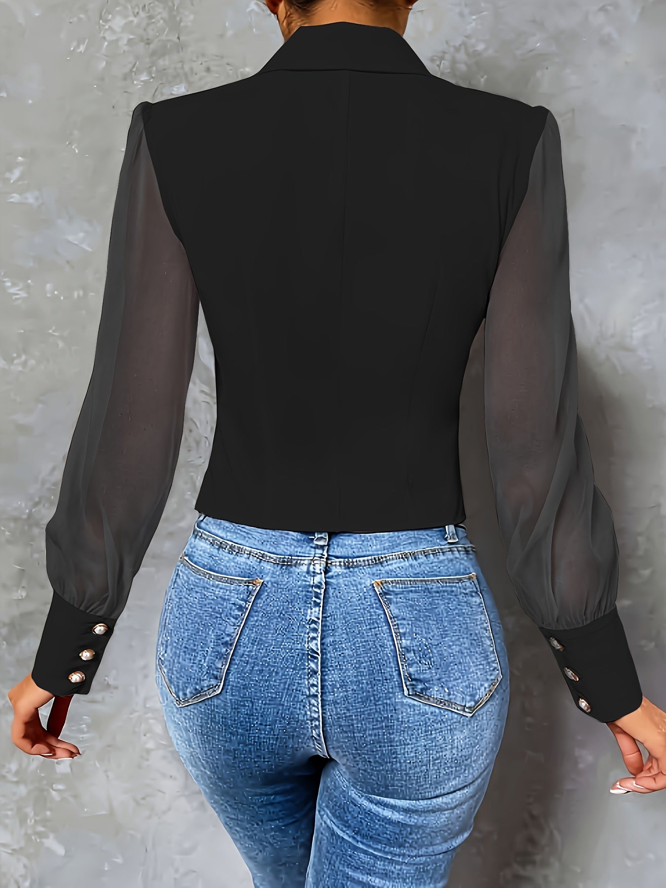 Elegant Women's Long Sleeve Blouse with Lapel Collar - Solid Color, Button Detail, Machine Washable