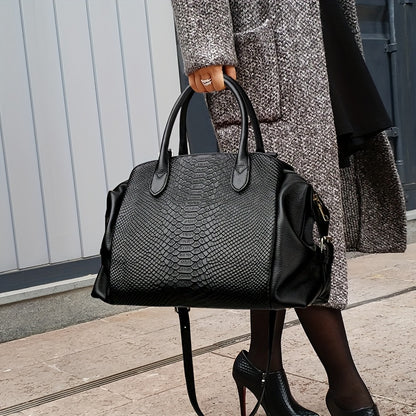 Elegant Black Snake Pattern Handbag for Women - Large Capacity, Detachable Shoulder Strap, Vegan Synthetic Faux Leather, Perfect for Daily Use and Work, Ideal Holiday Gift, Versatile Trolley | Avantgarde Style | Synthetic Fa