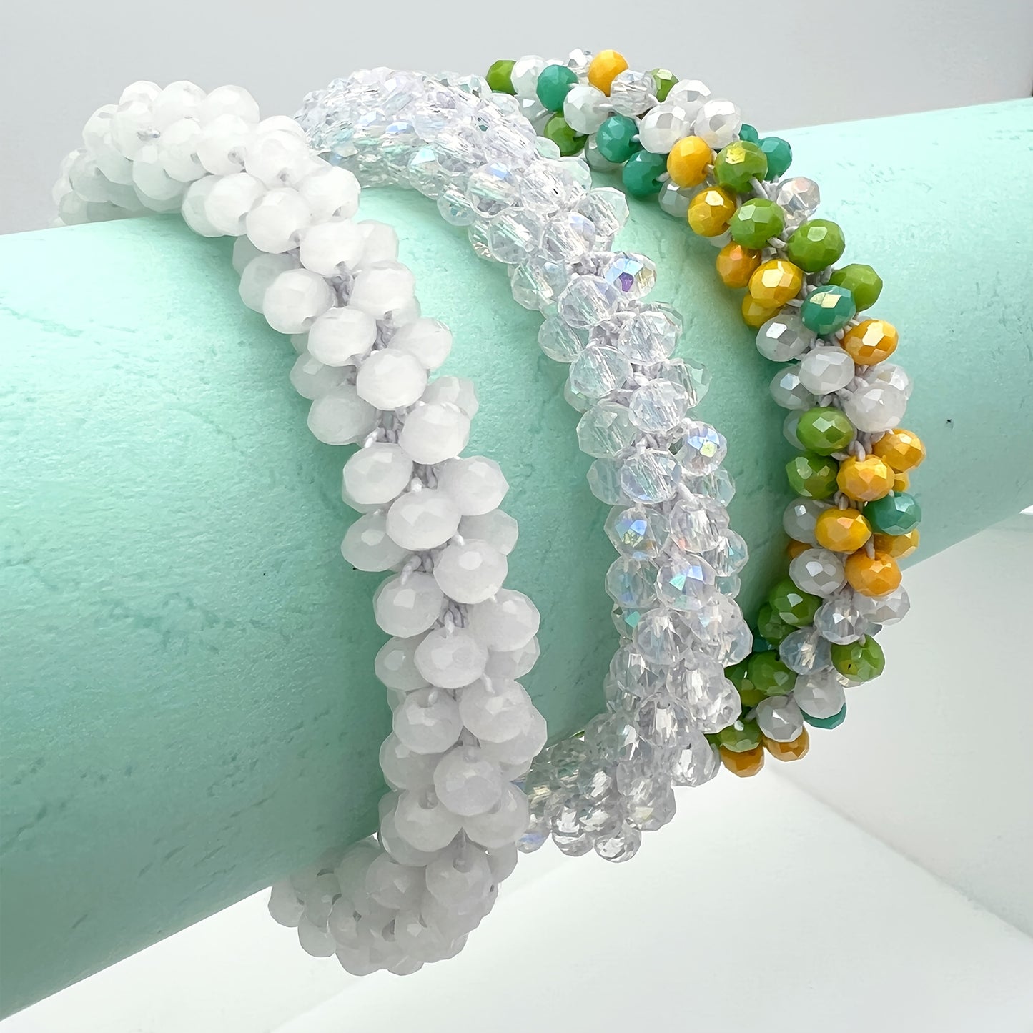 Esbbela 3pcs Bracelet Set Holiday Gift Beaded Artificial Crystal Stackable Strap Set with Elasticity Suitable for Women Men 16.51-20.32cm Daily Vacation