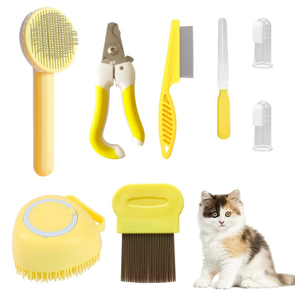 8pcs 5-in-1 Cat Grooming Kit with Self-Cleaning Brush, Nail Clippers, Comb, Shedding Brush, and Toothbrush - Keep Your Feline Friend Clean, Healthy, and Happy