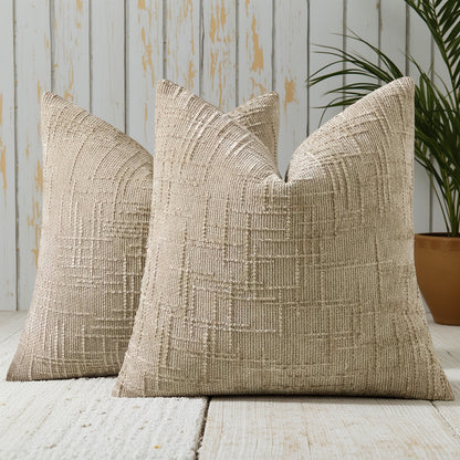 2pcs, Chenille Throw Pillow Covers Set of 2 Thick Textured Slubby Couch Pillow Covers Farmhouse Accent Modern Neutral Decorative Pillow Cases for Bed Sofa, Living Room, Machine Washable