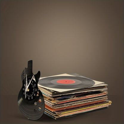 1pc Guitar Vinyl Wall Clock Gifts For Holiday, Black Music Wall Clock Instrument Art Unique Gifts For Men Women Guitar Player For Birthday Wall Decor, Fall Halloween Decor