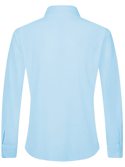 Camisa de homem em algodão de manga comprida e cor sólida com botões, modelo com lapela, ideal para a primavera e outono.