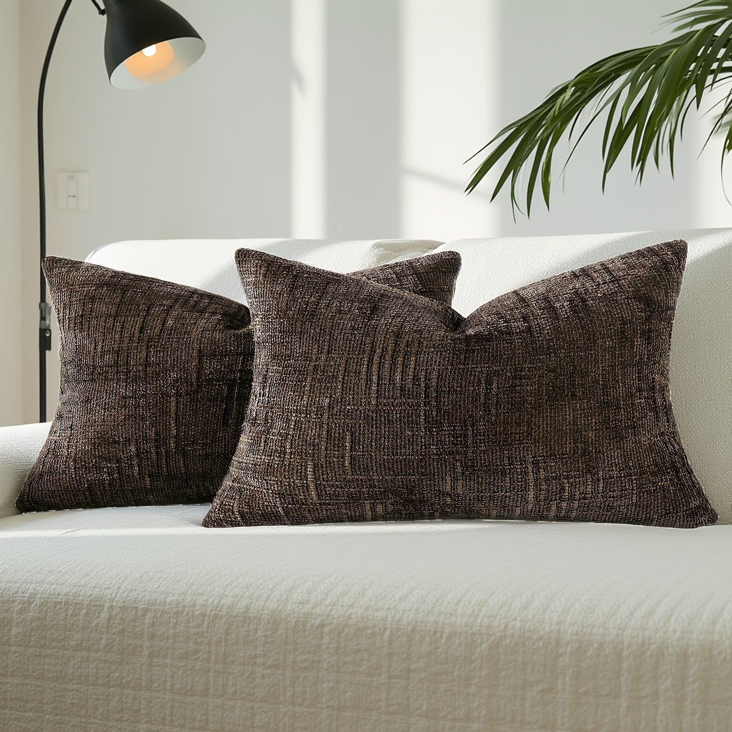 2pcs, Chenille Throw Pillow Covers Set of 2 Thick Textured Slubby Couch Pillow Covers Farmhouse Accent Modern Neutral Decorative Pillow Cases for Bed Sofa, Living Room, Machine Washable
