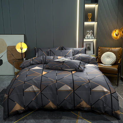 Conjunto de 3 peças, capa de edredão com estampado de triângulos dourados, macia, confortável e respirável, ideal para quarto, quarto de hóspedes ou dormitório de estudantes. Inclui 1 capa de edredão e 2 fronhas.