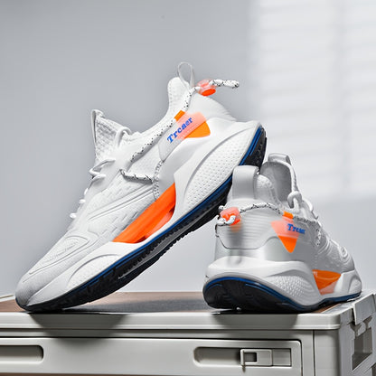 Panyan Wolfcaw Men's Sneakers - White/Black/Orange Sneakers with Air Cushion Technology, Arch Support & Non-Slip MD/TPU Sole - Low-Top Breathable Running Gym Shoes for Casual, Training, Casual Attire - All-Season Comfortable