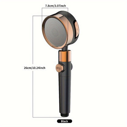 Chuveiro pressurizado com três configurações ajustáveis, concebido para fornecer uma forte pressão de água para banho doméstico, com chuveiro de ângulo ajustável, ideal para acessórios de casa de banho.