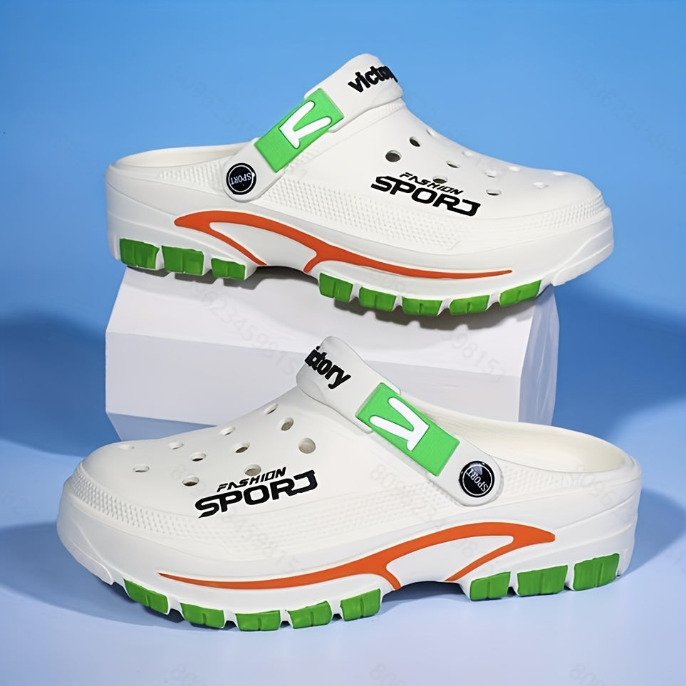 2025 Summer Men's Lightweight Breathable Slip-On Clogs - Durable EVA Beach Shoes with Ventilation Holes, Black &amp; Orange Design for Casual Attire, Summer Footwear | Fashionable Slip-On Sneakers | Lightweight Footwear