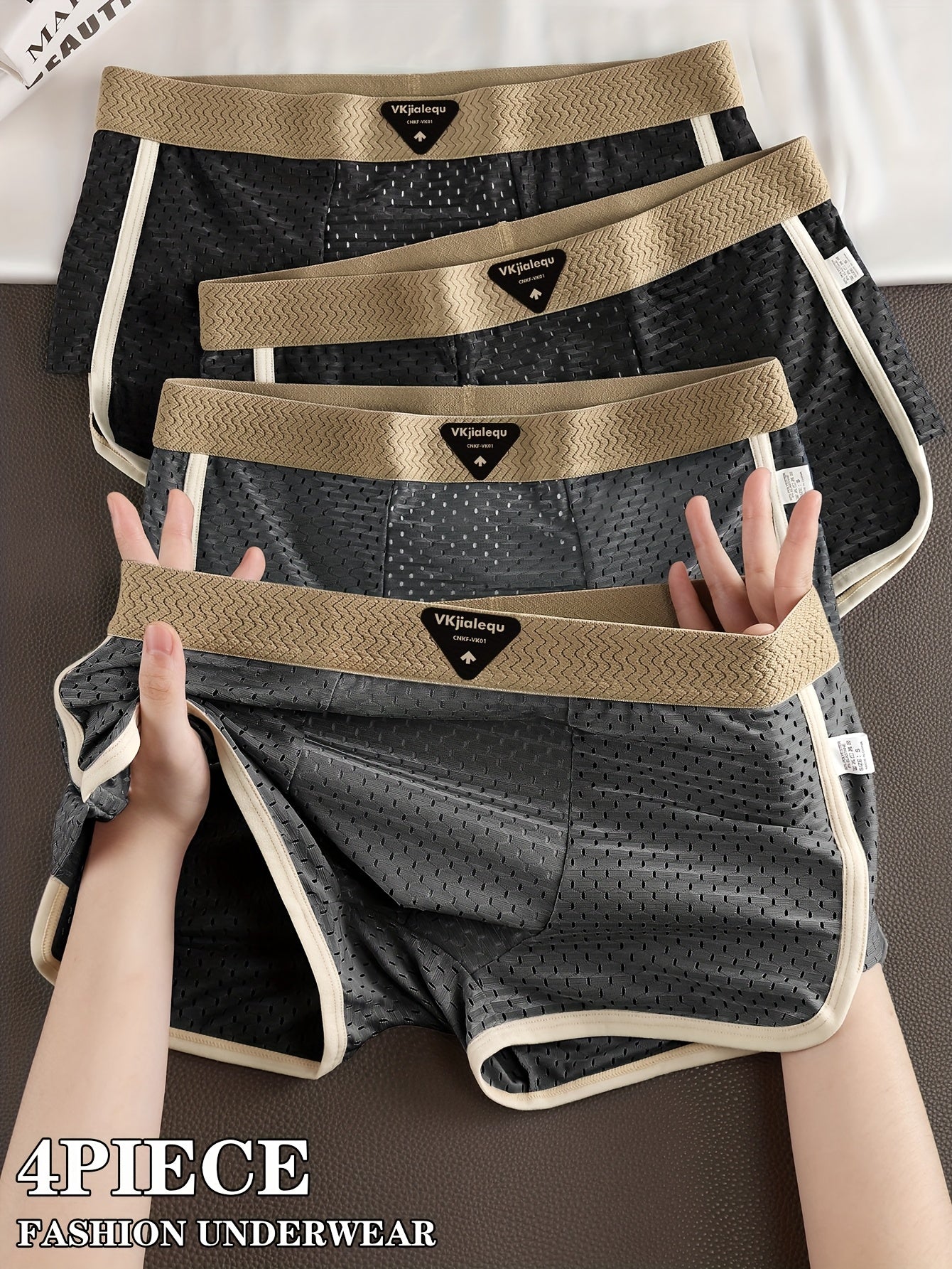 4pcs Men's Summer Ice Sliky Fiber Fabric Breathable Mesh Boxer Briefs - Soft, Comfortable & -Friendly Loose Fit Underwear