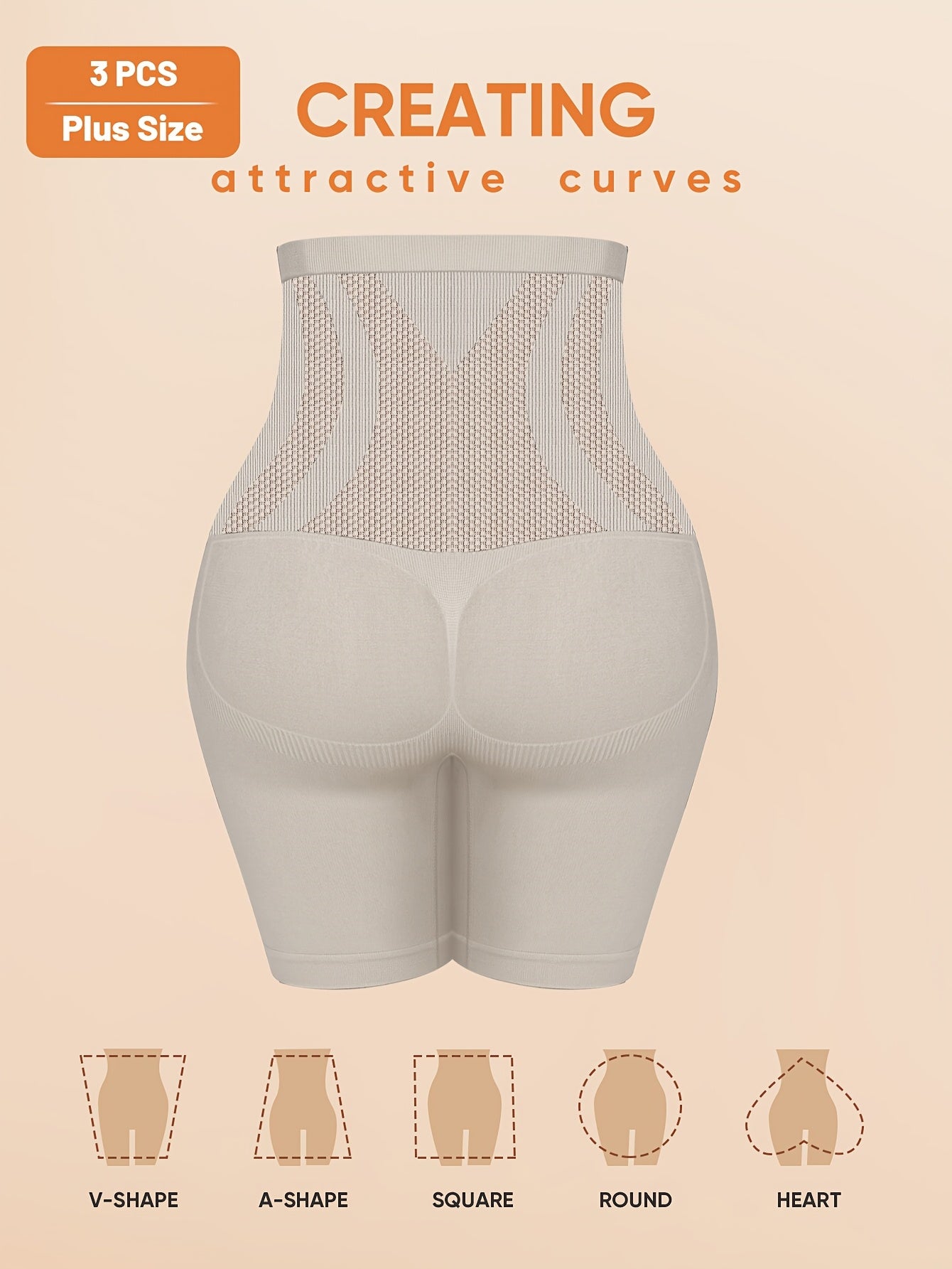 3pcs Women'S Plus Size Shapewear Leggings High Waist Body Shaper Tummy Control Seamless Solid Color No Padding Support